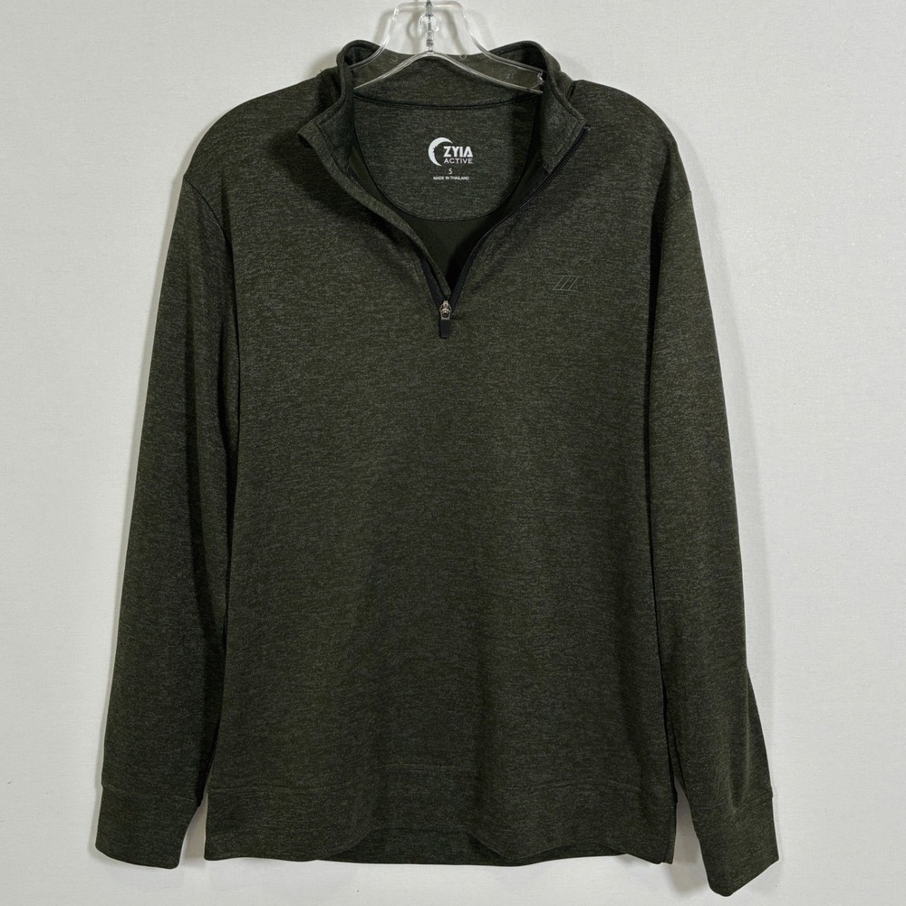 Zyia Active Mens Olive Green Heather Quarter Zip Pullover Mock Neck Size S